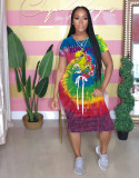 Cartoon Positioning Home Clothes Printed Tie-Dye Dress