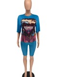 Two-Piece Casual Women's Portrait Printed T-Shirt