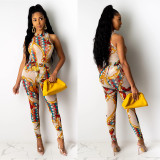 Sexy Printed Gauze Tight Two-Piece Suit