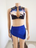 Two-Piece Positioning Print Top Mini Skirt