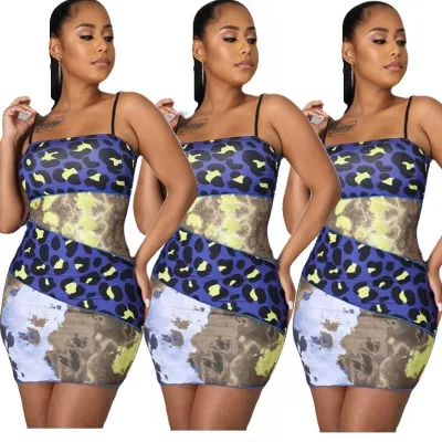 Ladies Leopard Print Dress With Sling Stitching