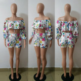 Sexy Digital Printed Pile Sleeve Two-Piece Suit