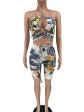 Irregular Printed Sling Sexy Two-Piece Suit