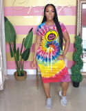 Cartoon Positioning Home Clothes Printed Tie-Dye Dress