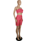 Sexy Wrapped Chest Striped Two-Piece Suit