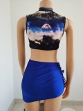 Two-Piece Positioning Print Top Mini Skirt