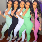 Solid Color Pit Strip Elastic Waist Tight-Fitting Jumpsuit
