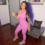 Solid Color Pit Strip Elastic Waist Tight-Fitting Jumpsuit