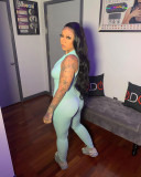 Solid Color Pit Strip Elastic Waist Tight-Fitting Jumpsuit