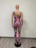 One-Shoulder Sleeveless Camouflage Leopard Snake Print Jumpsuit