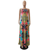 Digital Printed Sexy Halter Neck And Big Swing Dress For Women