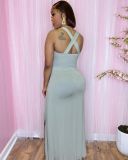 Sexy Women's Dress With Solid Color Sling Split Ends