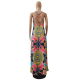 Digital Printed Sexy Halter Neck And Big Swing Dress For Women