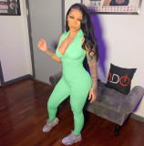 Solid Color Pit Strip Elastic Waist Tight-Fitting Jumpsuit