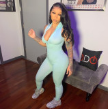 Solid Color Pit Strip Elastic Waist Tight-Fitting Jumpsuit