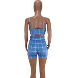 Summer Women's Backless Sexy Fashion Plaid Sports Suit