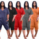 Loose Solid Color V-Neck Casual Cropped Jumpsuit