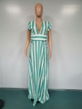 Fashion Casual Colorful Striped Waist Dress