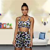 Casual Printed Sports Shorts Vest Suit