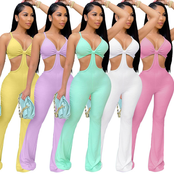 Nightclub Sexy Eye-Net Stretch Slim-Fit Flared Jumpsuit