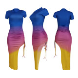 Fashion Multicolor Gradient Print Split Dress