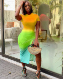 Fashion Multicolor Gradient Print Split Dress