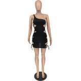 Sexy Mid-Waist Suspender Black Nightclub Dress