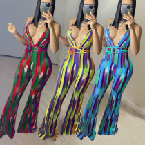 Fashion Sexy Digital Gradient Multicolor Jumpsuit