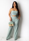 Pleated Sexy Tube Top Two-Piece Suit Trousers Vacation