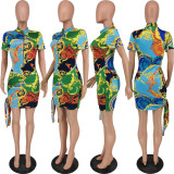 Fashion Printed Totem Personality Side Tie Dress