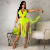 Sexy Solid Color Fringed Cutout Jumpsuit