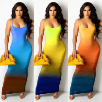 Digital Gradient Halter Dress With Wrapped Chest And Shoulders