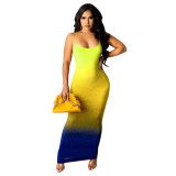 Digital Gradient Halter Dress With Wrapped Chest And Shoulders