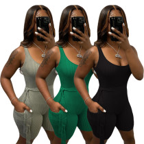 Summer New Solid Color Pit Strip Tight-Fitting Short-Sleeved Jumpsuit