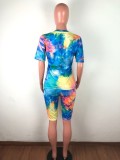 Tie-Dyed Round Neck Casual Fashion Home Sports Suit (Including Mask)