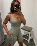 Summer New Solid Color Pit Strip Tight-Fitting Short-Sleeved Jumpsuit