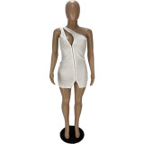 Fashion One-Shoulder Zipper Hollow Sexy Bag Hip Dress