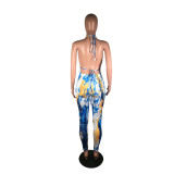 Sexy Tie-Dye Wrapped Chest Lace Trousers Two-Piece Suit