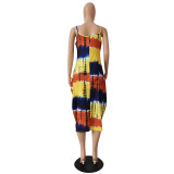 Summer New Irregular Sling Print Casual Loose Long Skirt