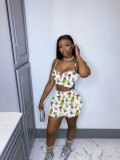 Fashion Cartoon Print Camisole Top Shorts Two-Piece Suit