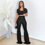Slim Pit Strip Solid Color Short-Sleeved Trousers Two-Piece Suit
