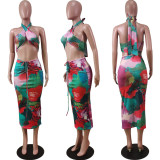 Fashion Sexy Tie-Dye Hollow Wrap-Chest Long Skirt