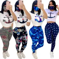 Fashion Printed Short-Sleeved Top And Trousers Two-Piece Suit