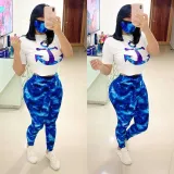 Fashion Printed Short-Sleeved Top And Trousers Two-Piece Suit