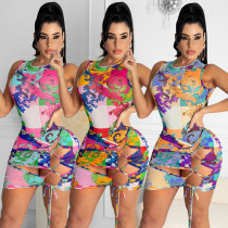 Women's Printed Color-Blocking Swimsuit Two-Piece Suit