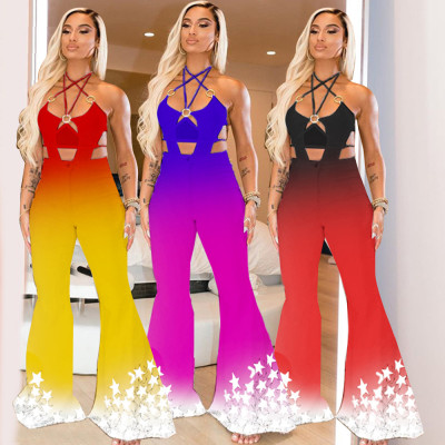 Personalized Gradient Sexy Star Flared Jumpsuit