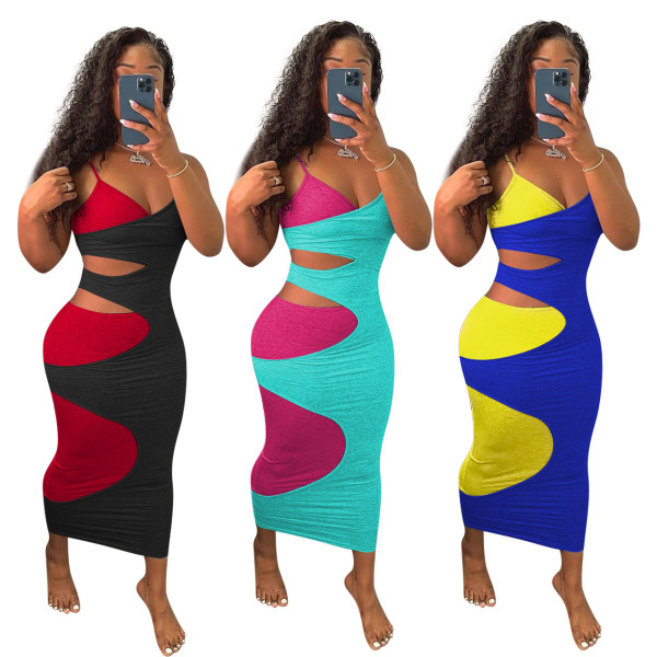 Multicolor Colorblock Sexy Suspender Dress