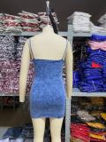 Elastic Denim Bag Hip Skirt Strap V-Neck Suspender Dress