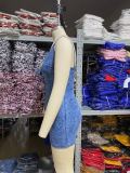 Elastic Denim Bag Hip Skirt Strap V-Neck Suspender Dress