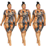 Casual Tie-Dye Plus Size Women's Dress